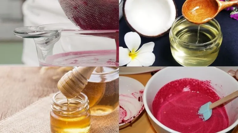 Pha trộn dầu dừa và mật ong vào nước ép củ dền để tạo hỗn hợp nhuộm tóc tự nhiên