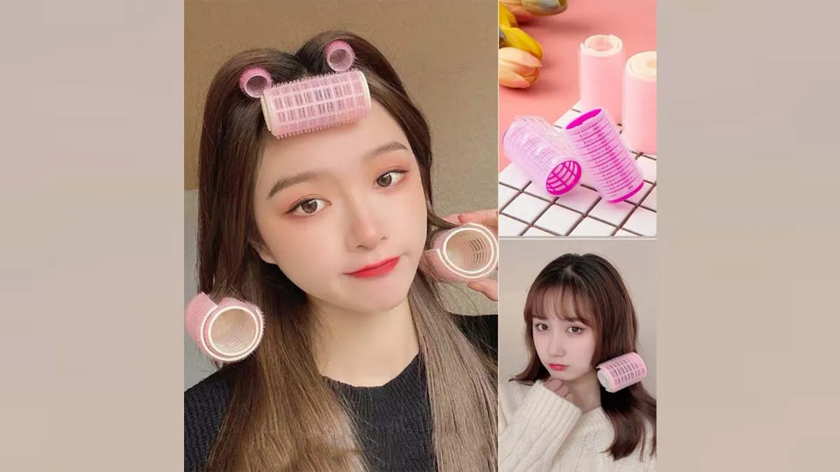 Quấn các lọn tóc lên lô cuốn chuyên dụng trước khi sấy là một kỹ thuật phổ biến để tạo kiểu tóc uốn sóng nước bền và đẹp.