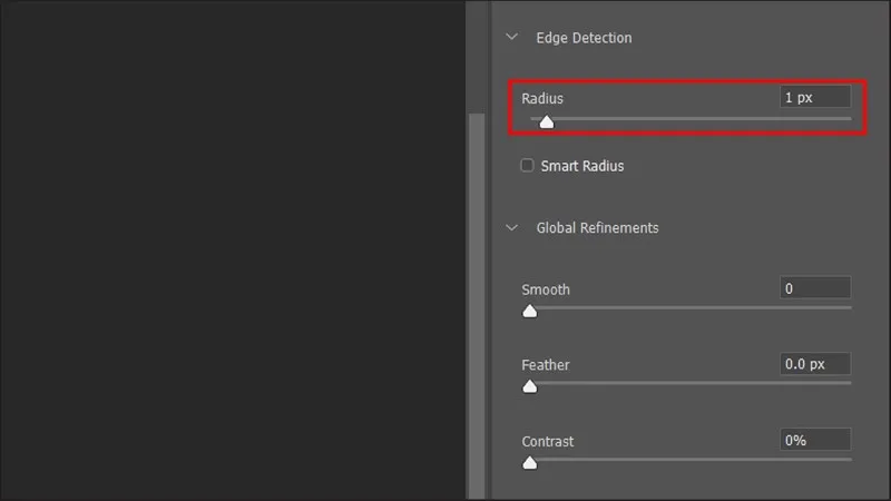 Cửa sổ Properties trong Select and Mask
