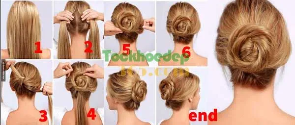 Quy trình chi tiết các bước búi tóc dài thành hình bông hoa đẹp mắt và cách điệu