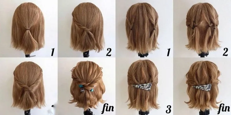 Tạo kiểu tóc ngắn tết cho cô nàng công sở bằng kẹp ghim và tết tóc mái