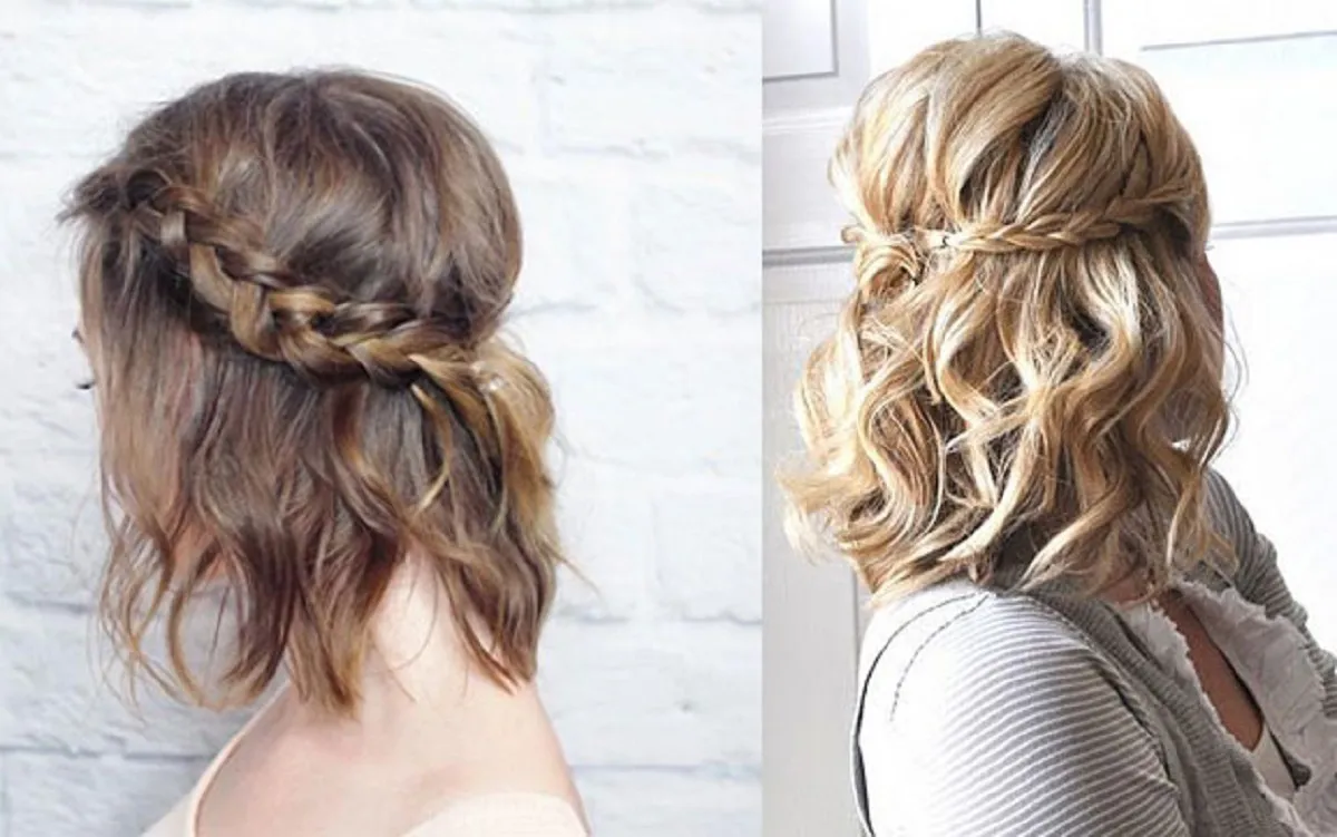 Hình ảnh một cô gái có tóc ngắn tết bên kết hợp với kẹp tóc hoặc phụ kiện trang trí nhỏ xinh