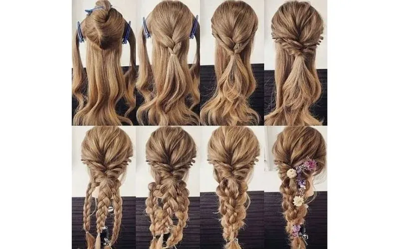 Cô gái có mái tóc thẳng đen dài, rẽ ngôi 7/3, tạo kiểu cách thả tóc đẹp tự nhiên và thanh lịch