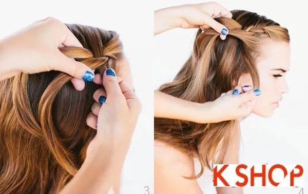 Bắt đầu chia lọn tóc đầu tiên và thực hiện bước tết ba sát chân tóc