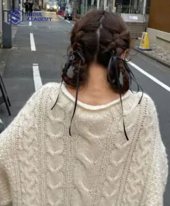 Mái tóc tết cột 2 bên cùng dây ruy băng mang lại cho các nàng vẻ ngoài nhí nhảnh, dễ thương