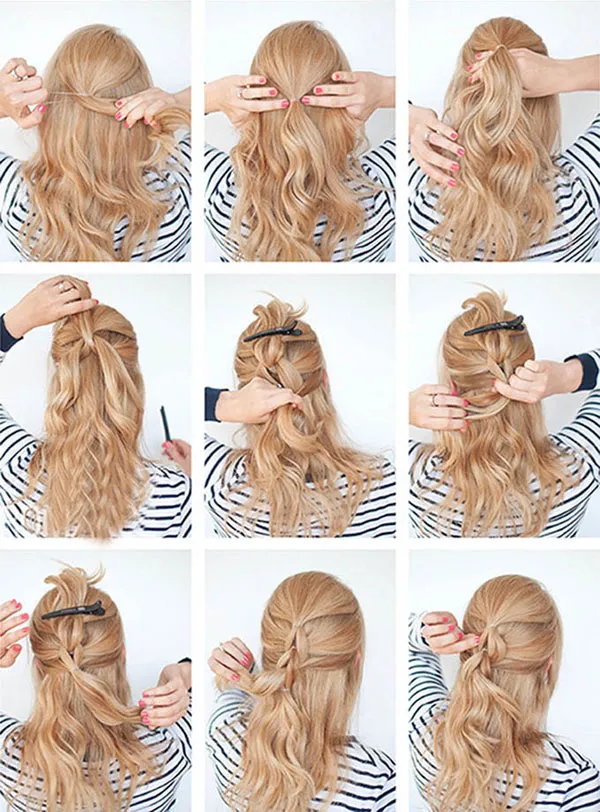 Từng bước tạo kiểu tóc buộc tầng đơn giản bằng dây thun