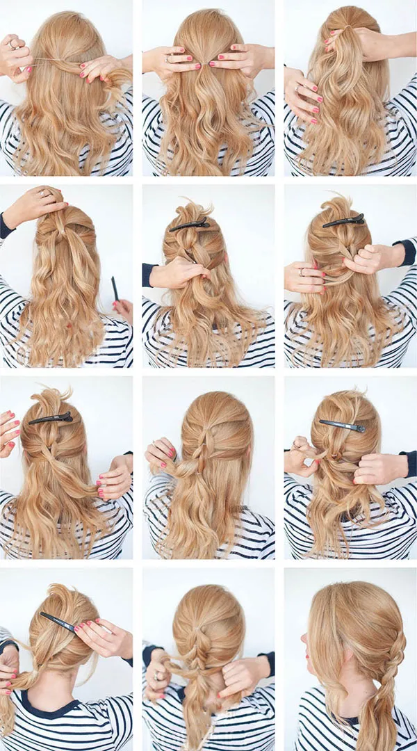 Bắt đầu kỹ thuật tết tóc giả kiểu đuôi ngựa bằng thun