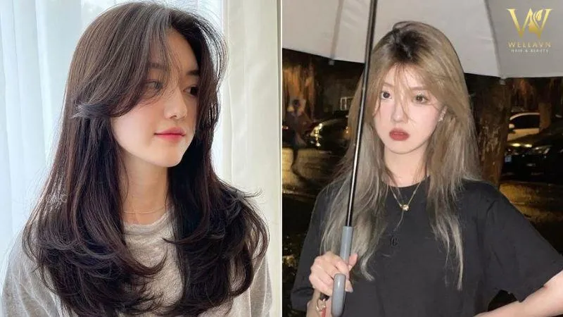 Dùng gương và lược để kiểm tra độ đồng đều của tóc sau khi áp dụng cách tự cắt tóc ngang lưng tại nhà