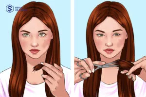 Các bước tự tỉa tóc chẻ ngọn theo hướng so le giúp loại bỏ phần tóc hư tổn