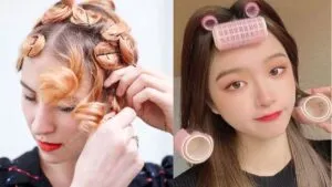 Mô tả hình ảnh: Một chiếc lô cuốn tóc lớn được sử dụng, tượng trưng cho cách uốn tóc tại nhà bằng lô cuốn để tạo sóng lớn và bồng bềnh.