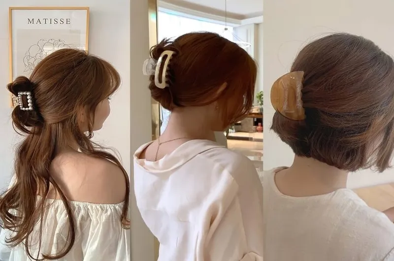 Hình minh họa cách búi tóc cao lỏng tay bằng kẹp càng cua, giữ nếp cho tóc uốn xoăn