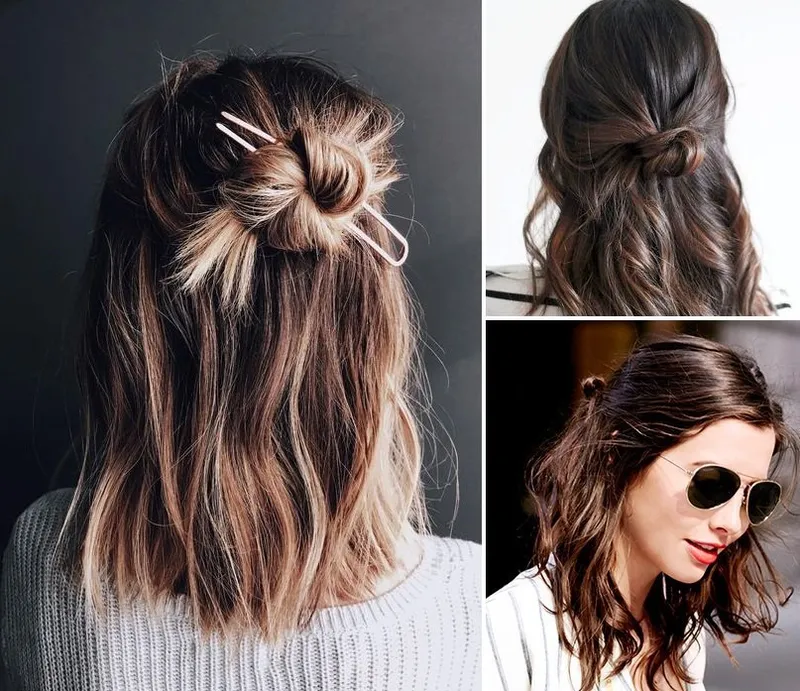 Một cô gái với kiểu búi củ tỏi nửa đầu tinh tế, làm nổi bật đường nét khuôn mặt thanh thoát