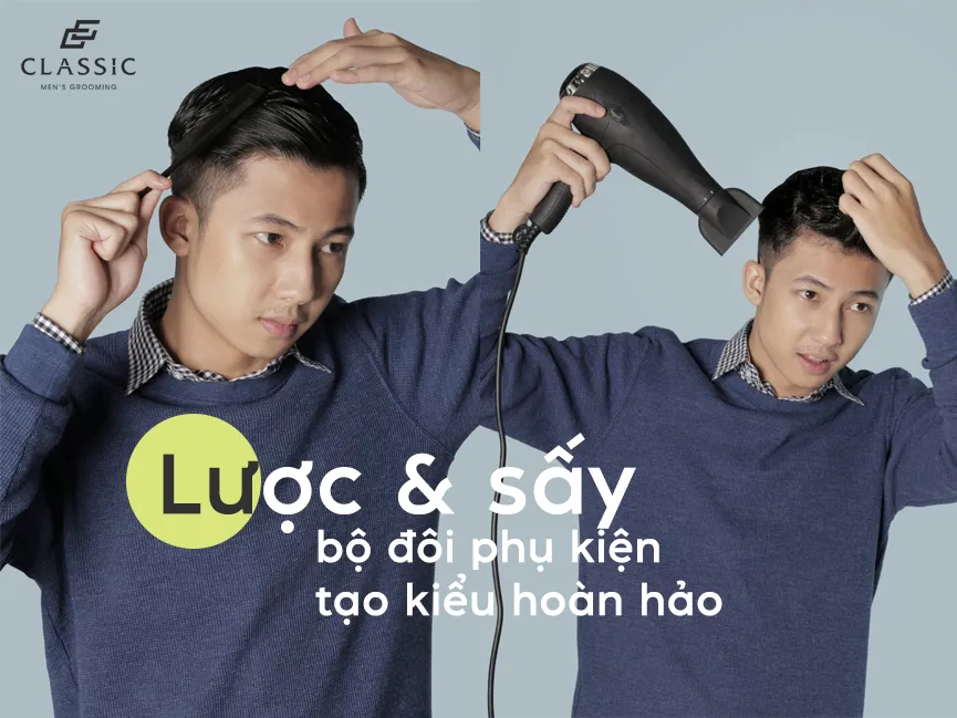 Người đàn ông đang sử dụng chiếc lược nhỏ răng thưa để chải và chia ngôi tóc Side Part