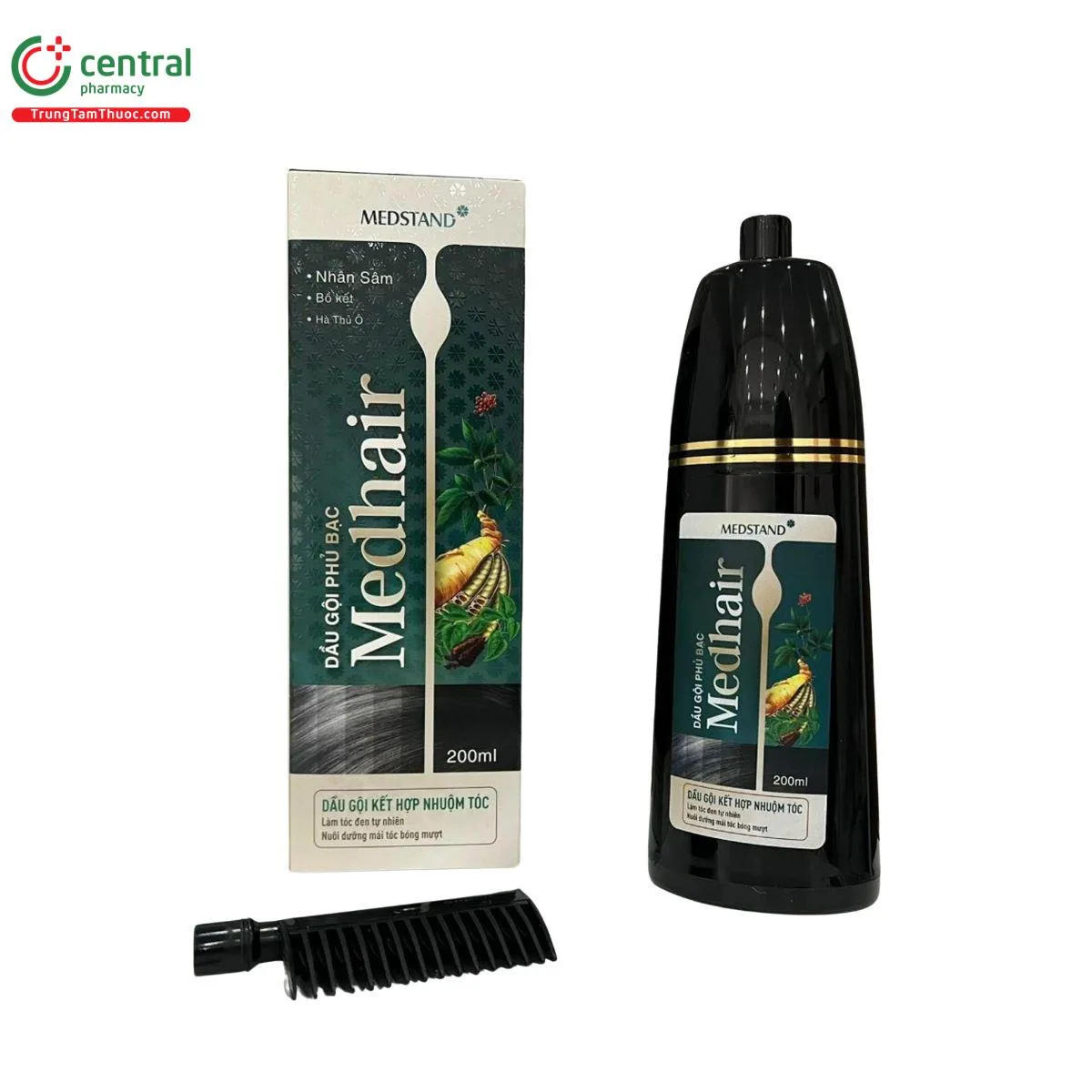 Hình ảnh cận cảnh chai dầu gội phủ bạc, nhấn mạnh sự tiện lợi của cách nhuộm tóc bạc tự nhiên hiện đại