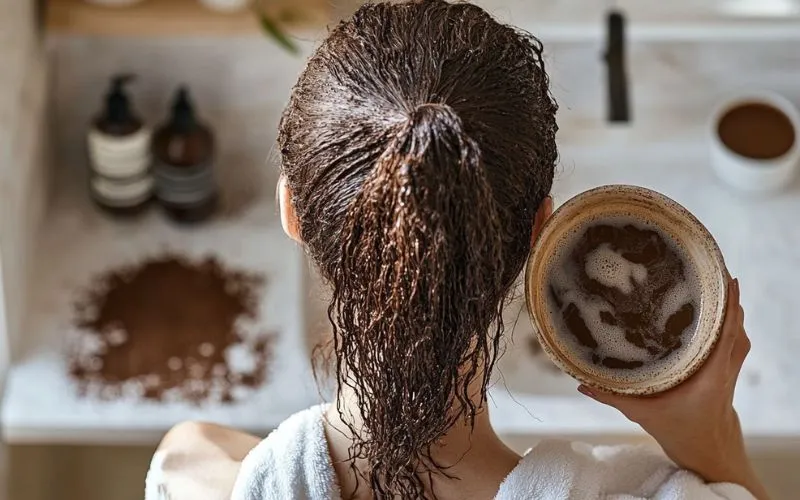 Gội đầu bằng nước cà phê nguyên chất là một cách giúp tóc hết gàu đơn giản