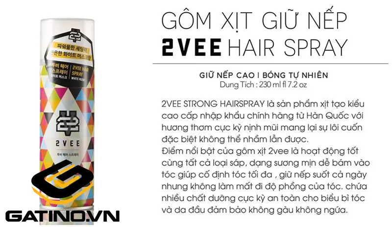 Sản phẩm gôm xịt tóc 2Vee Hàn Quốc giúp tăng độ bồng bềnh cho tóc
