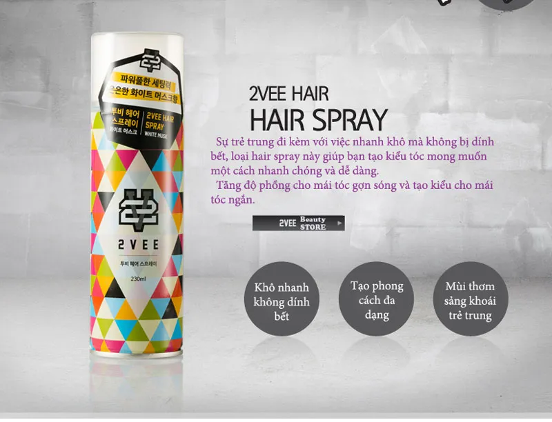 Gôm xịt tóc Hàn Quốc 2vee chính hãng