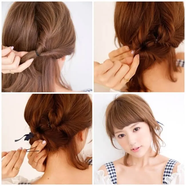 Hướng dẫn tết tóc xoắn lệch bên đơn giản dùng chun buộc cho đêm Giáng Sinh