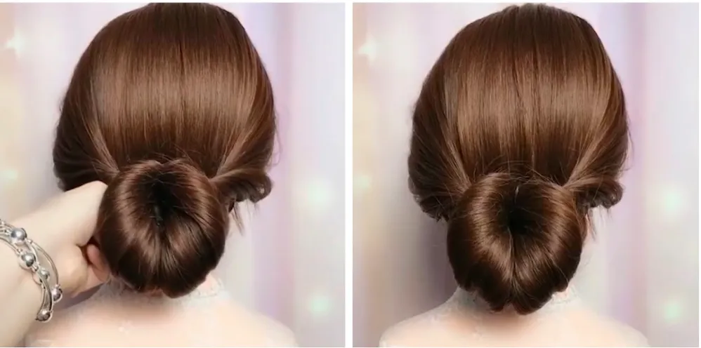 Quy trình búi tóc thấp cầu kỳ với thao tác lộn tóc và cố định nhiều bước