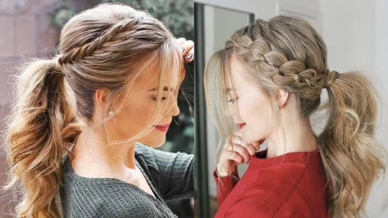 Biến tấu tết tóc mái kết hợp buộc tóc đuôi ngựa năng động