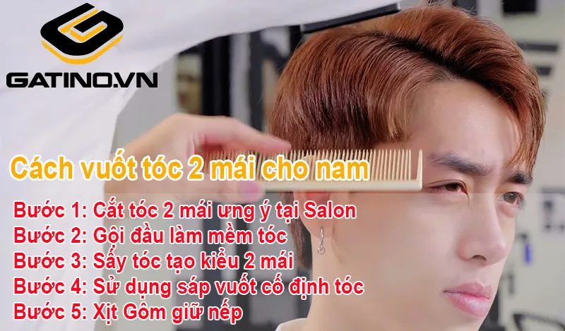 Hướng dẫn dùng lược bán nguyệt và máy sấy để tạo kiểu, là bước thiết yếu trong cách vuốt tóc 2 mái