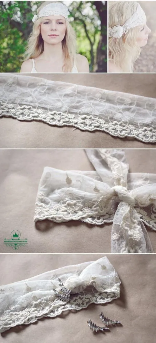 Băng đô voan ren lãng mạn với các chi tiết hoa trang trí