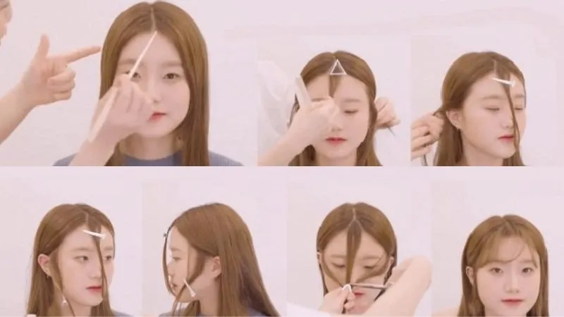 Phân chia ngôi giữa và kỹ thuật tỉa mái bay chuẩn mực của cách cắt tóc mái hàn quốc