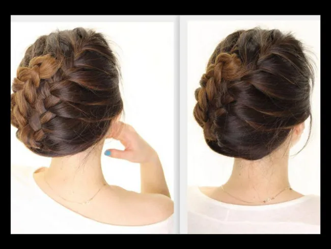 Hình ảnh cận cảnh kiểu búi tóc cuộn kiểu Pháp (French Roll) với độ xoắn hoàn hảo, tạo vẻ quý phái