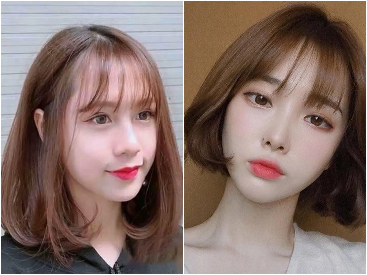 Mô tả kiểu tóc ngắn uốn cụp chữ C kết hợp với mái thưa nhẹ nhàng, mang lại nét dễ thương.