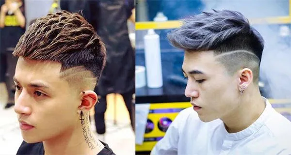 Cận cảnh kiểu tóc Mohican ngắn được tạo kiểu dựng đứng, thể hiện sự mạnh mẽ và cá tính.