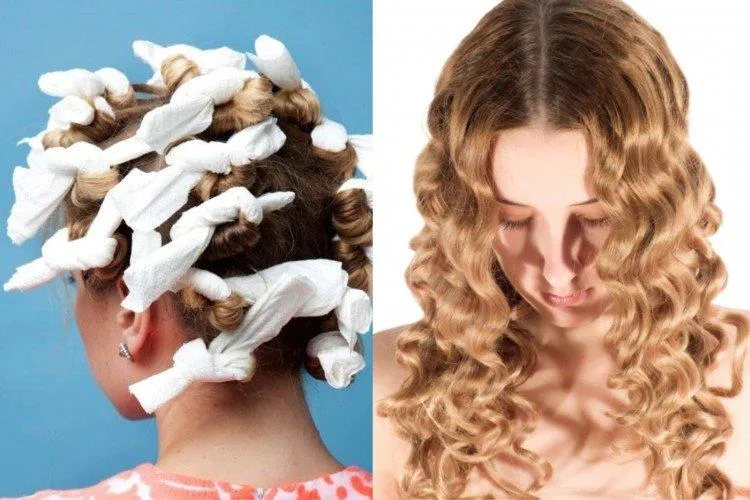 Sử dụng vải (papillotes) để cuộn tóc, một trong những cách làm tóc uốn không cần máy cổ điển