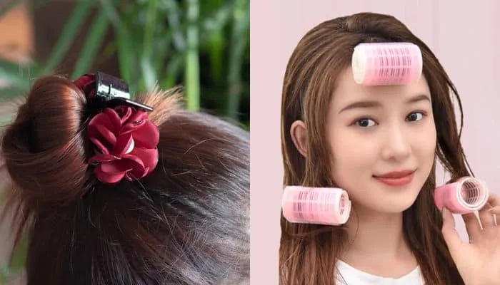 Giữ nếp tóc xoăn lơi bằng lô uốn và kẹp càng cua là phương pháp tạo kiểu không nhiệt hiệu quả và tiện lợi