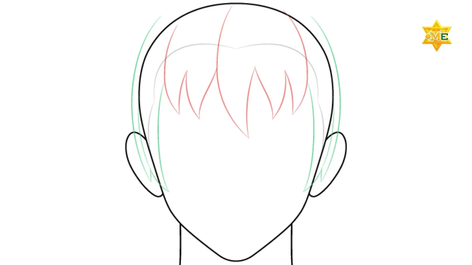 Hướng dẫn cách vẽ tóc anime đơn giản cho nhân vật nam bước 2: Định hình các mảng tóc hai bên