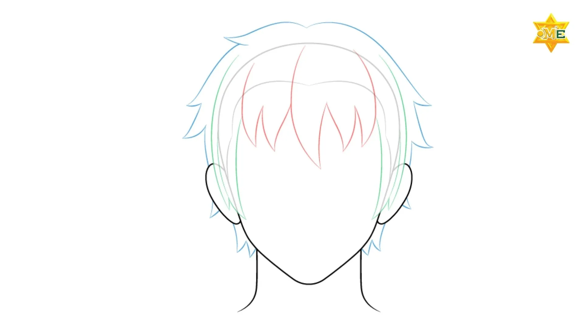 Hướng dẫn cách vẽ tóc anime đơn giản cho nhân vật nam bước 3: Tạo hình phần tóc đỉnh đầu và sau gáy