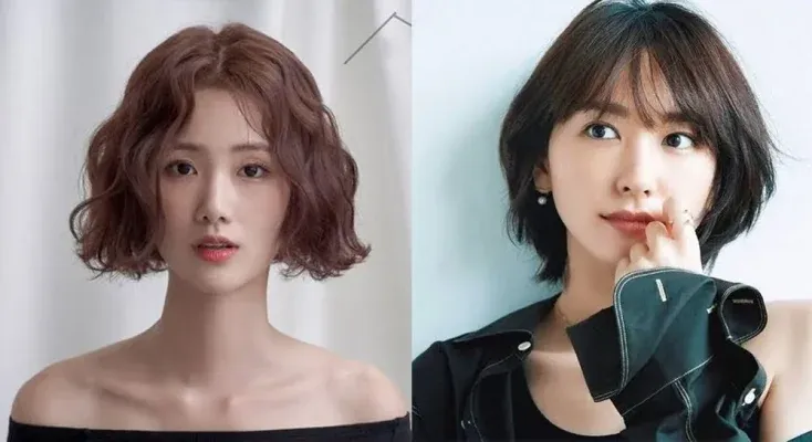 Cô gái với kiểu tóc ngắn uốn xoăn phồng năng động