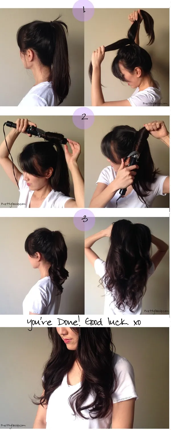 Làm xoăn phần đuôi tóc khi tóc đã được buộc để tiết kiệm thời gian và đảm bảo độ đều của lọn