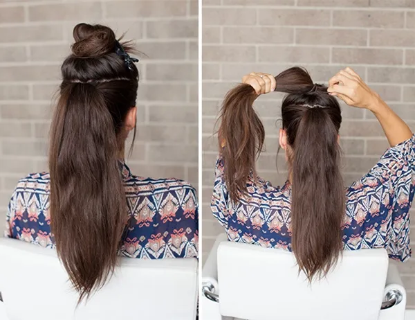 Hình ảnh một cô gái với kiểu tóc đuôi ngựa tạo nếp gấp (bubble ponytail) độc đáo