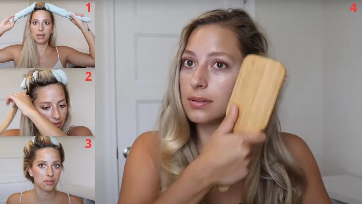 Dùng áo thun xoắn lại tạo thành dụng cụ cuốn tóc không nhiệt