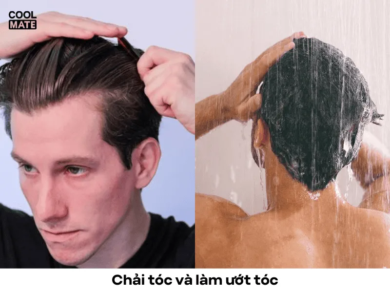 Chải tóc trước khi gội và làm ướt tóc hoàn toàn bằng nước ấm để chuẩn bị cho quá trình làm sạch