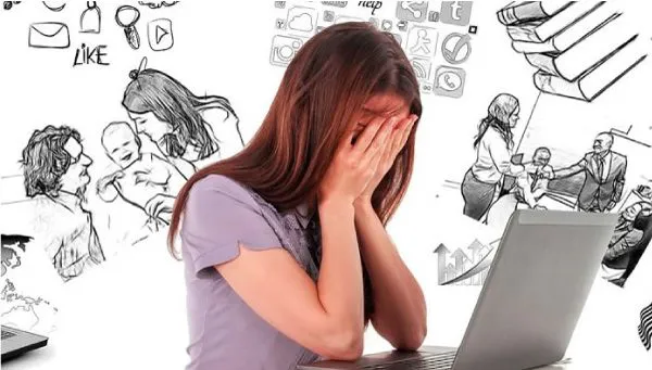 Một phụ nữ đang lo lắng, thể hiện ảnh hưởng của stress đến tóc