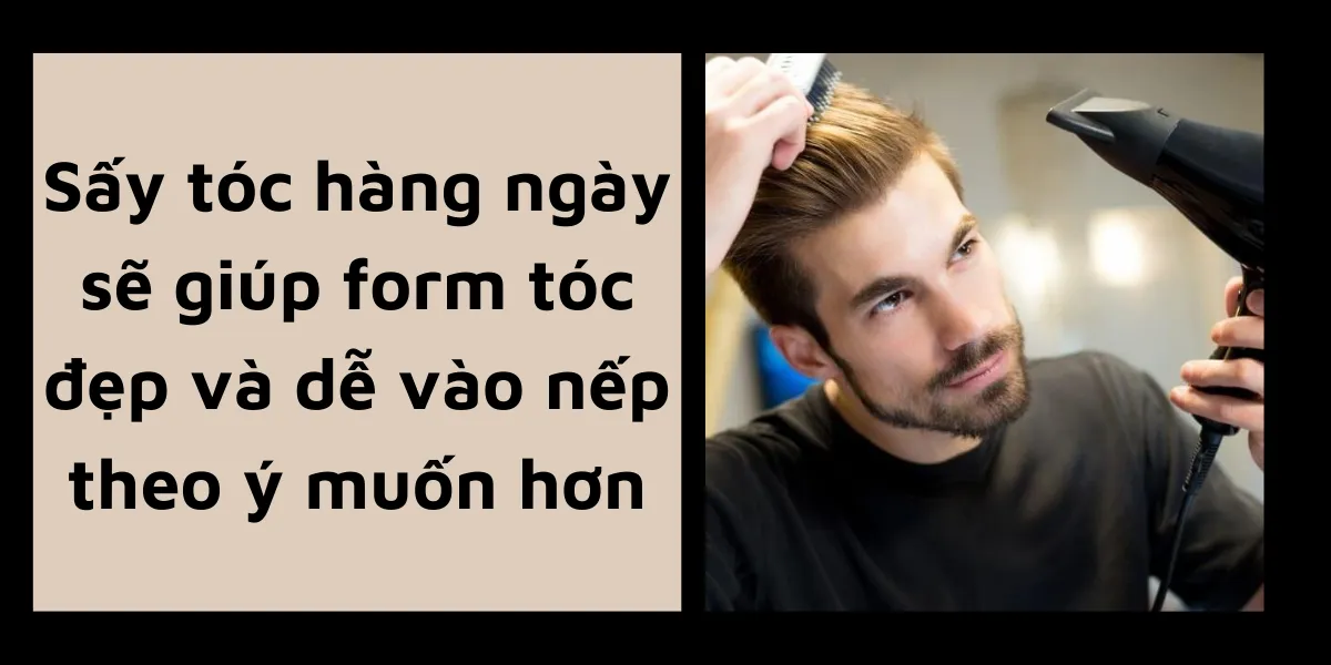 Người đàn ông đang sử dụng máy sấy tóc để tạo kiểu cho mái tóc