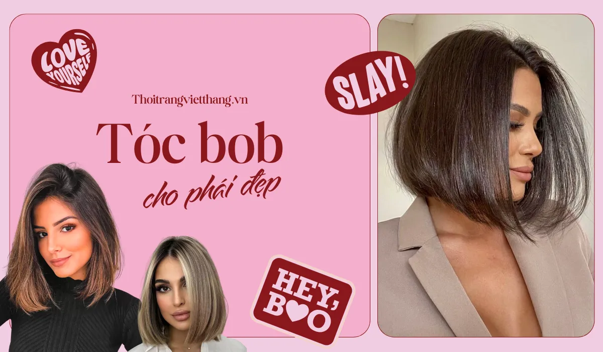 Ảnh tổng quan người mẫu có kiểu tóc bob hiện đại với màu sắc tươi sáng