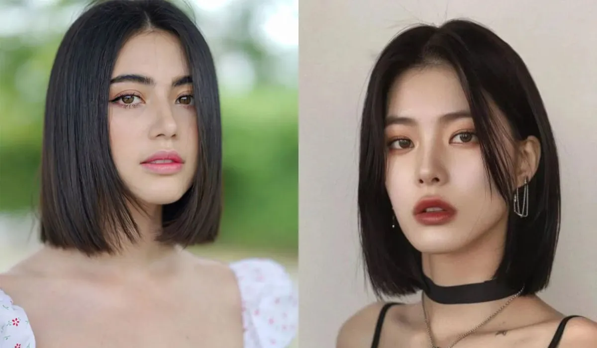 Kiểu tóc bob vuông cắt ngang vai màu nâu, nhấn mạnh sự sắc sảo và cá tính