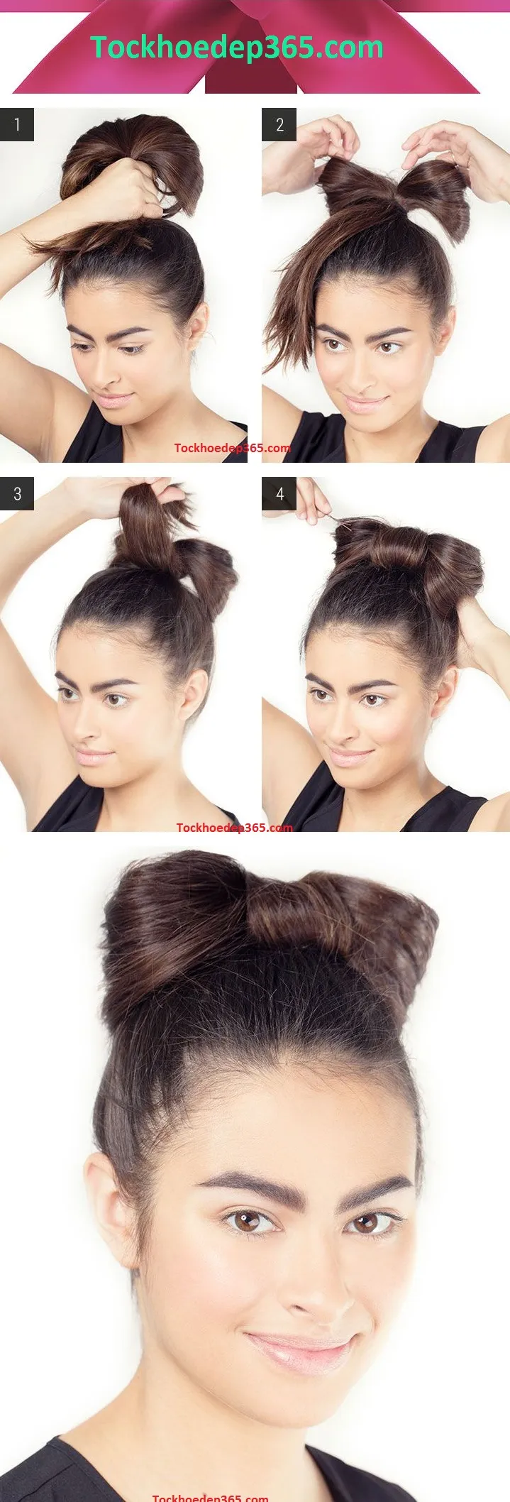 Búi tóc hình nơ điệu đà, một cách tạo kiểu độc đáo cho mái tóc dài