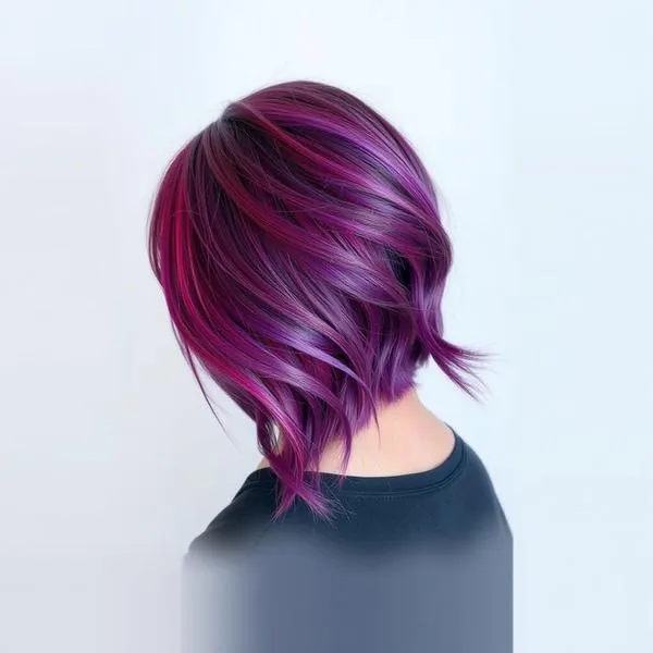 Người mẫu tóc dài màu đỏ tím uốn xoăn nhẹ nhàng