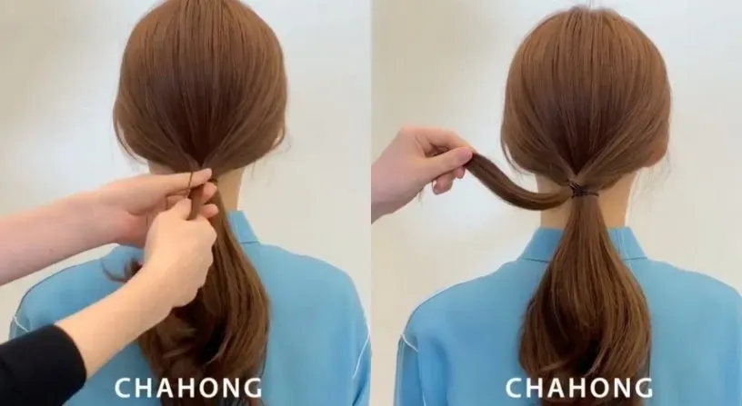 Quy trình tạo kiểu tóc đuôi ngựa thấp xoắn thừng, bước cố định