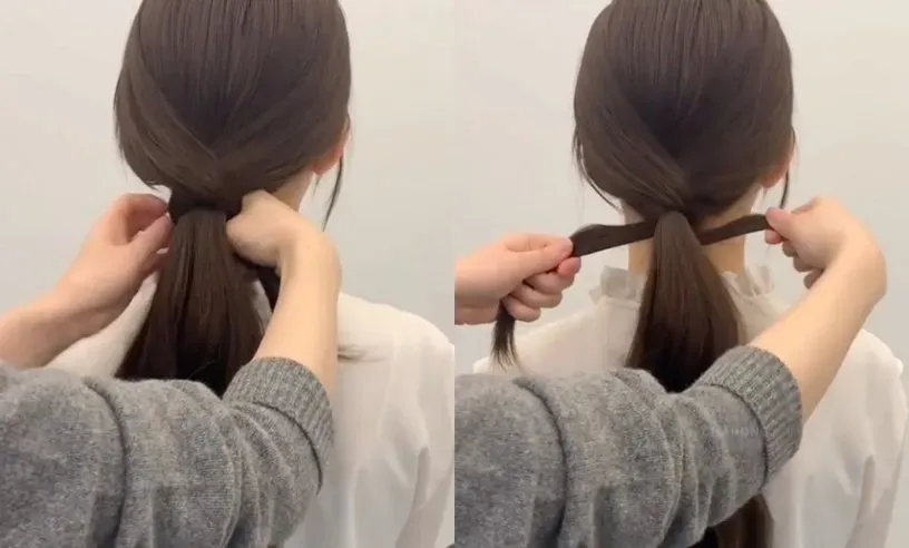Quy trình tạo kiểu tóc đuôi ngựa thấp giấu dây buộc, bước quấn tóc