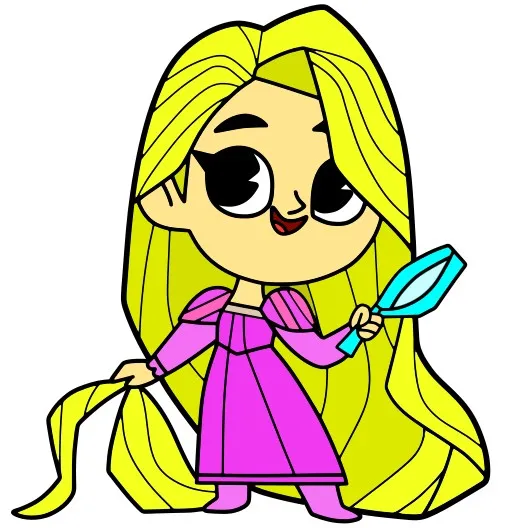 Bức vẽ Công Chúa Tóc Mây phong cách Chibi cầm lược chải tóc