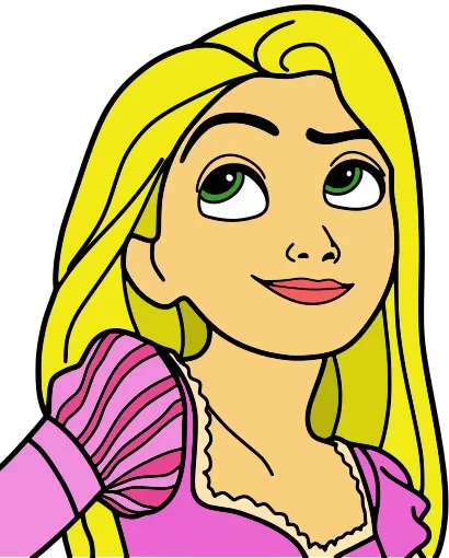 Bức vẽ Công Chúa Tóc Mây với bím tóc dài đan xen nhiều bông hoa