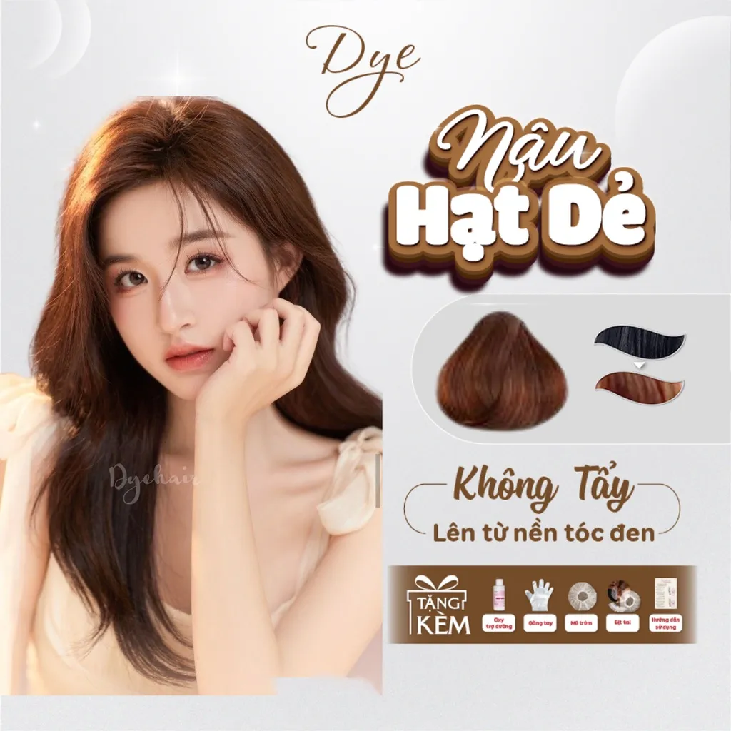 Thuốc nhuộm tóc màu nâu hạt dẻ DYE.HAIR được đánh giá cao bởi chất lượng và hiệu quả, chiết xuất từ thiên nhiên.